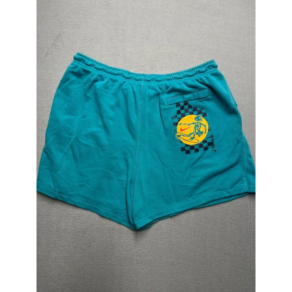 Nike‎ Mens XL The Next Wave Skate Shorts Teal Blue Skeleton Graphic French Terry